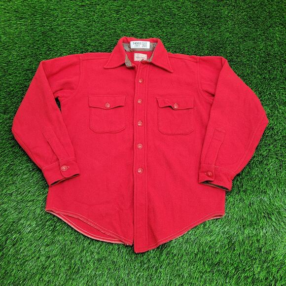 Vintage 80s Melton Wintermaster Button Shirt M/L 22x27 Red - Picture 1 of 10